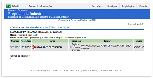 Registro da Criofrequência no INPI